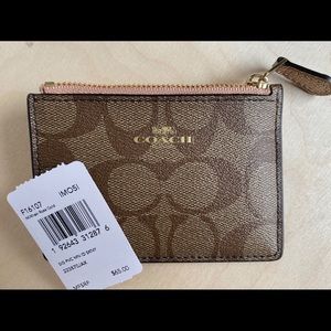 Coach Khaki Rose Gold Mini Skinny ID Case.